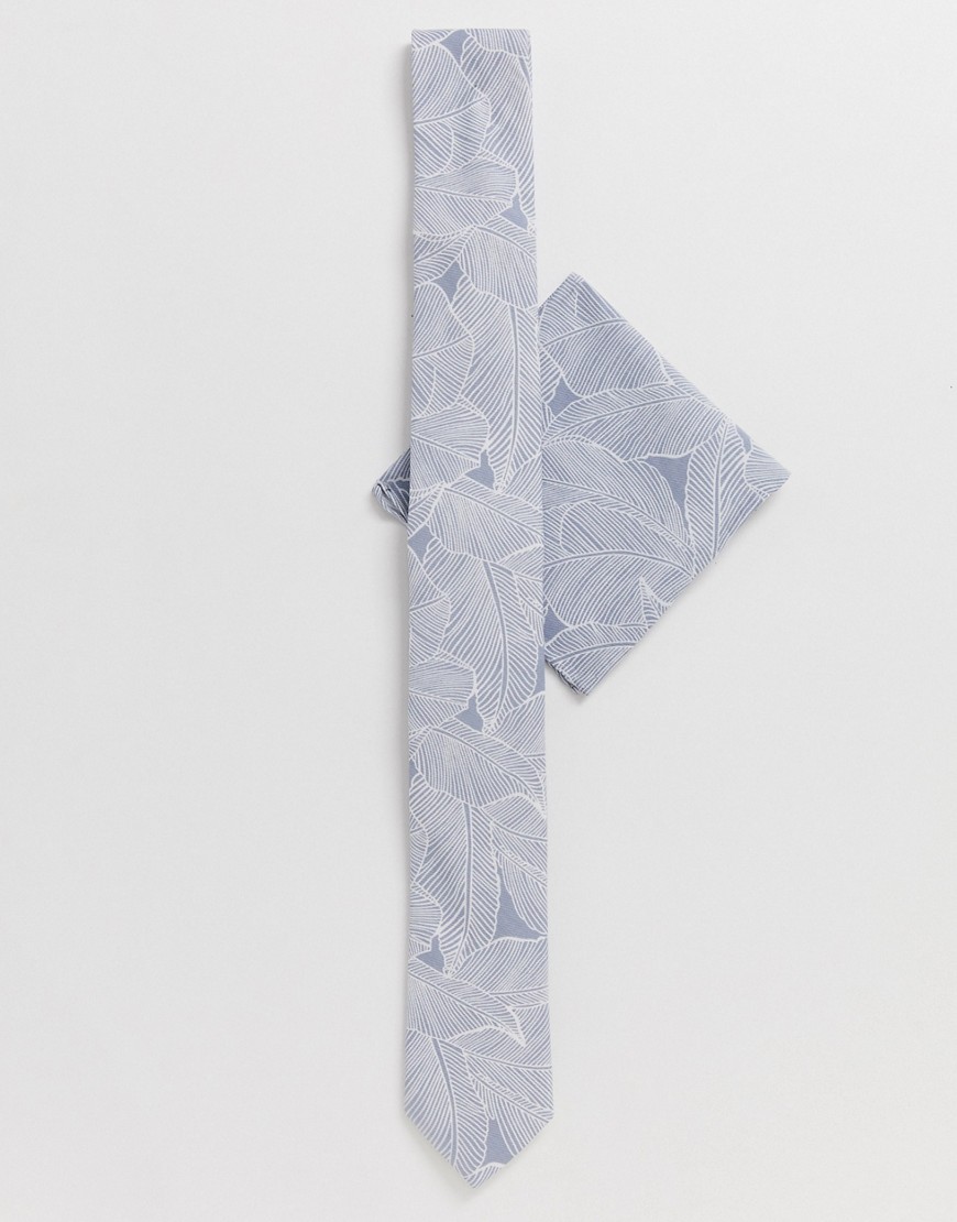 Twisted Tailor - Stropdas en pochet met bloemenprint in grijs