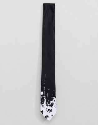 Twisted Tailor - Stropdas met spetterprint-Zwart