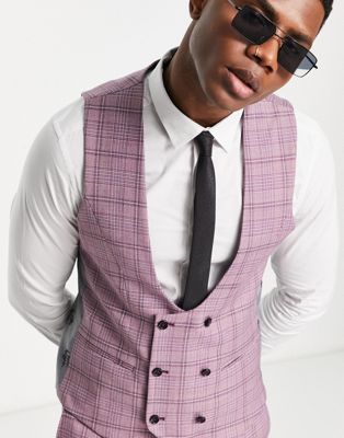 Twisted Tailor suchet suit waistcoat in tonal purple check