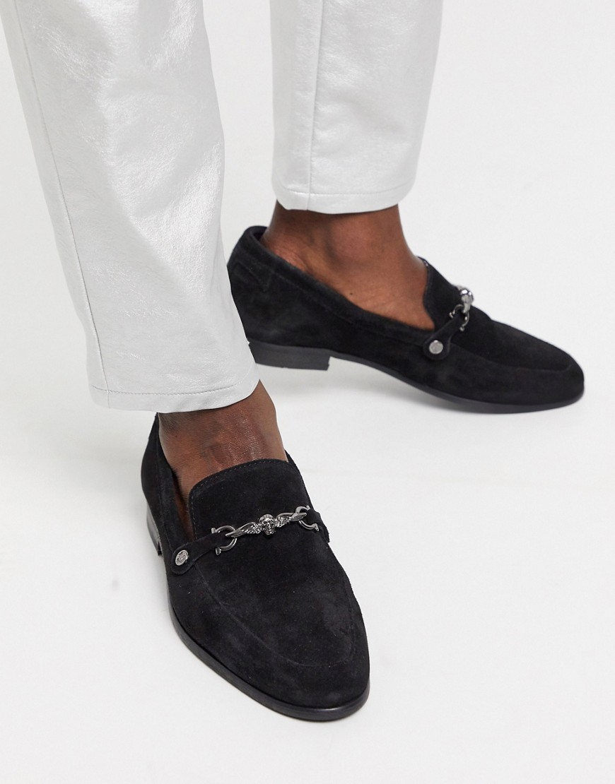 Twisted Tailor - Suede loafers met zilveren gesp in zwart