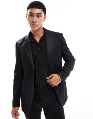 Twisted Tailor suit jacket in black floral co-ord