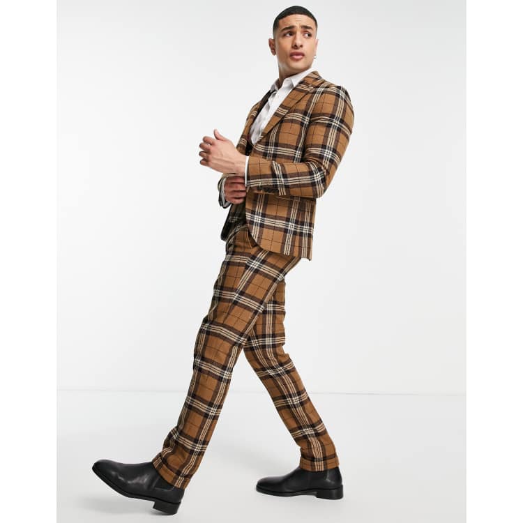 Twisted Tailor suit jacket in brown tartan check | ASOS