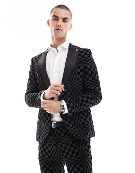 Twisted Tailor suit jacket in checker board print co-ord - view 1