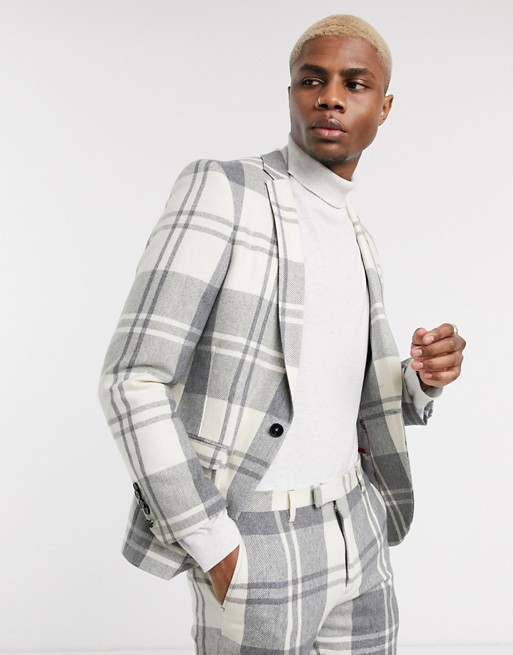 Twisted Tailor suit jacket in cream and grey check