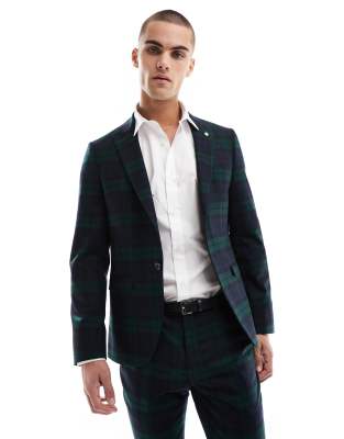 Twisted Tailor Twisted Tailor suit jacket in green and navy check co-ord-Multi