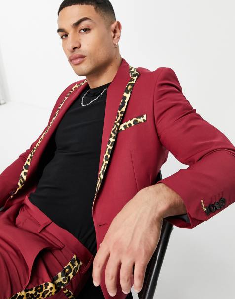 Twisted Tailor suit jacket in red with leopard print contrast insert - view 1