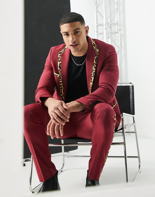 Red leopard store print suit mens