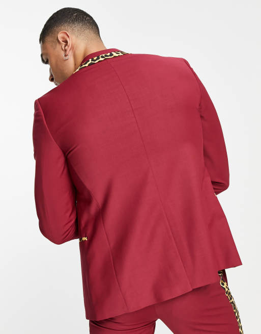 Twisted Tailor suit jacket in red with leopard print contrast insert