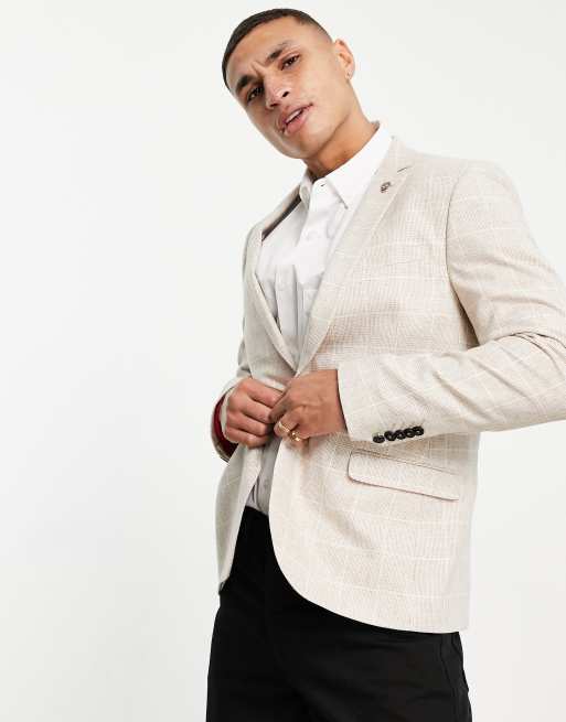 Twisted Tailor suit jacket in stone window pane check