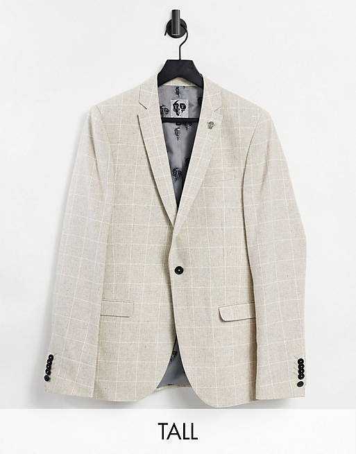 Twisted Tailor suit jacket in window pane check stone