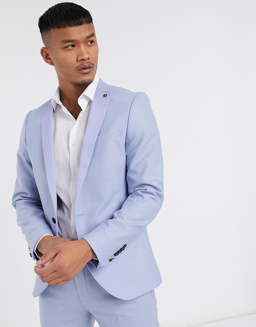 Twisted Tailor suit jacket with contrast satin detail in pastel blue