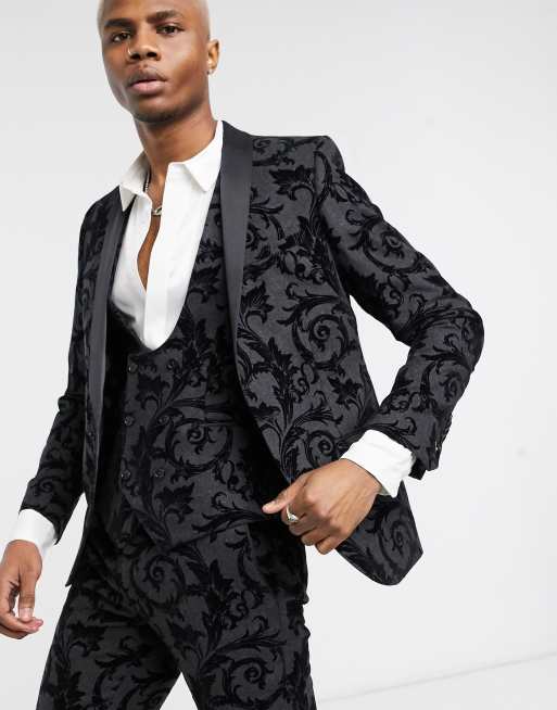 Twisted tailor super skinny hot sale suit jacket with flocking