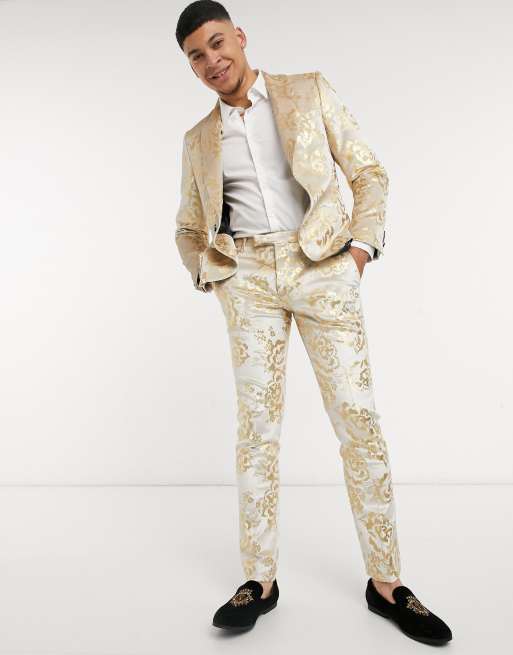 Gold floral suit jacket sale