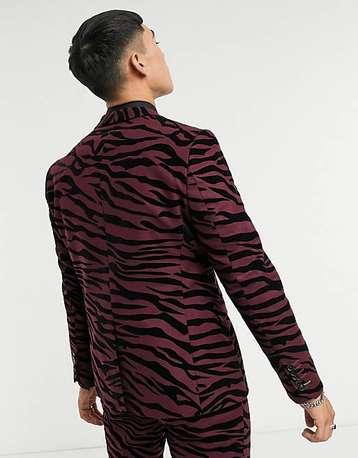 Suits Twisted Tailor suit jacket with tiger flock in burgundy 