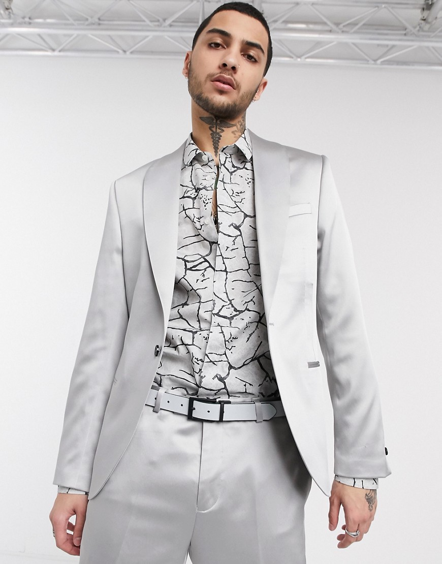 Twisted Tailor suit jacket with wide shawl in silver