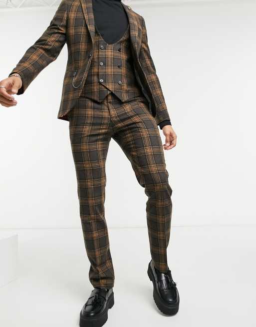 Twisted Tailor suit in brown and grey check, 3 of 4