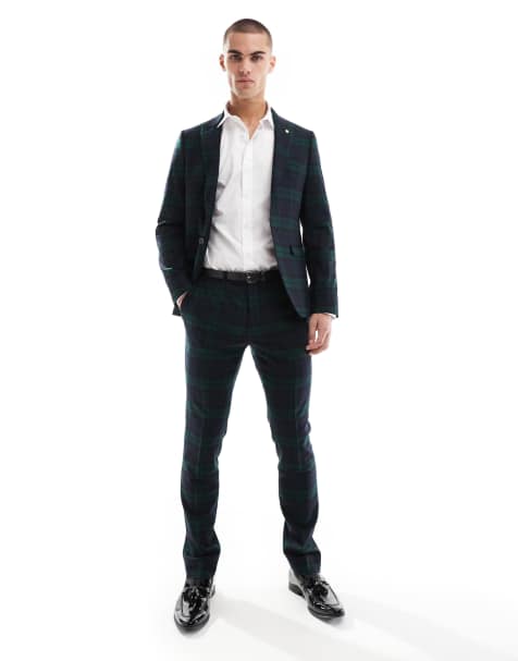 Twisted Tailor suit pants in green and navy check (part of a set) - view 1