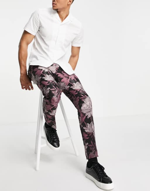 Twisted Tailor suit trousers in black and pink floral jacquard, 4 of 4