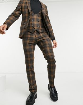 Twisted Tailor suit trousers in brown and grey check (21413763)