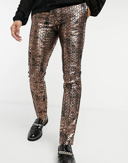 Twisted Tailor suit trousers in copper scale print 