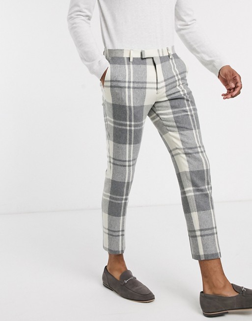 Twisted Tailor suit trousers in cream and grey check