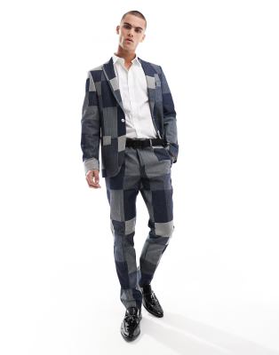 Twisted Tailor Twisted Tailor suit trousers in denim patch co-ord-Multi