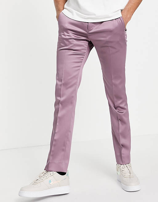 Twisted Tailor suit trousers in mauve satin