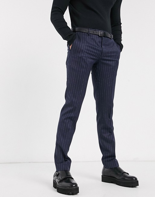 Twisted Tailor suit trousers in navy pinstripe