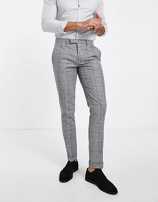 Men Twisted Tailor suit trousers in prince of wales check 