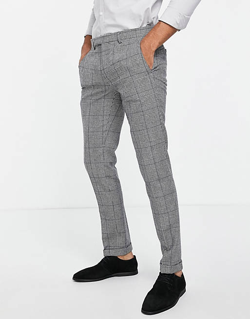 Men Twisted Tailor suit trousers in prince of wales check 