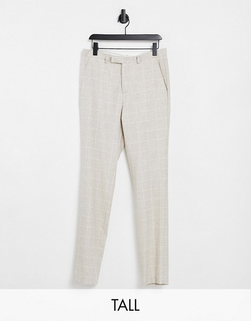 Twisted Tailor TALL suit trousers in window pane check stone