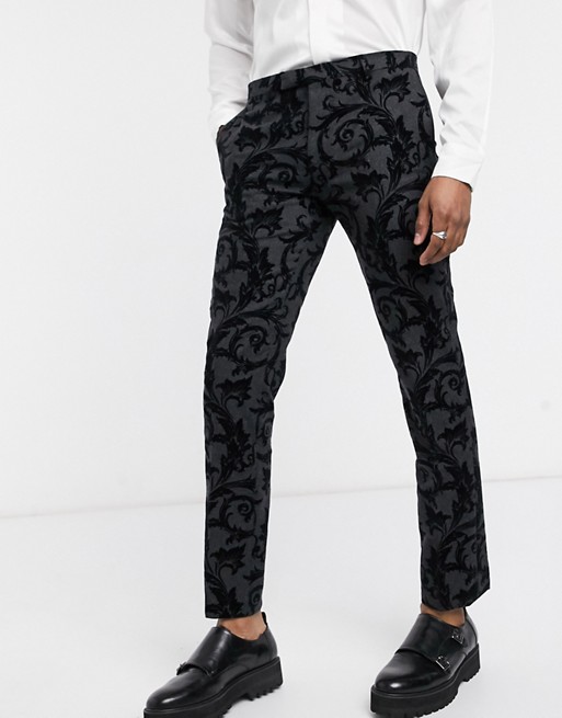 Twisted Tailor suit trousers with flocking in dark grey