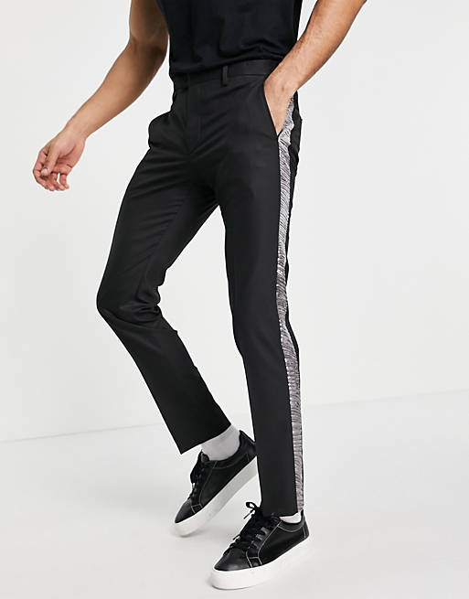 Twisted Tailor suit trousers with silver sequin tape in black