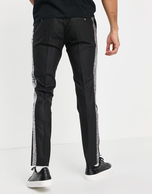 Twisted Tailor suit trousers with silver sequin tape in black, 2 of 4