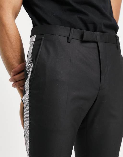 Twisted Tailor suit trousers with silver sequin tape in black, 3 of 4