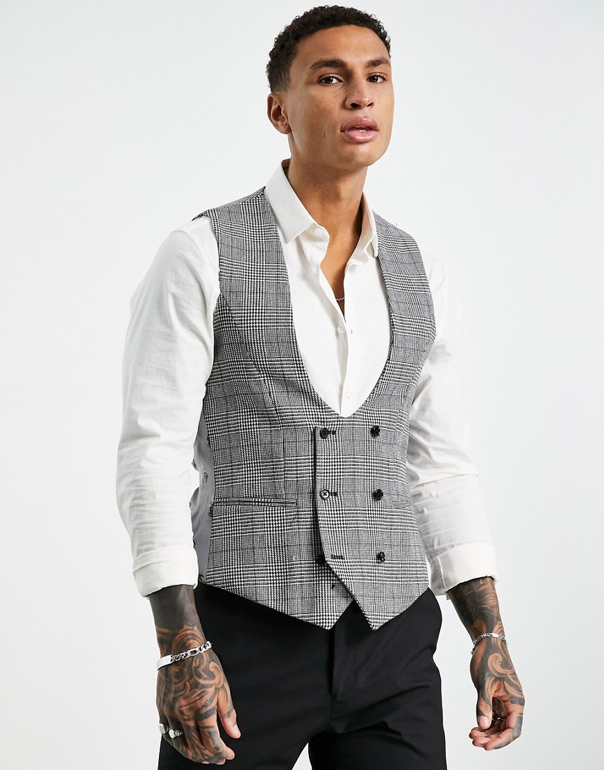 Twisted Tailor suit vest in Prince of Wales check-White