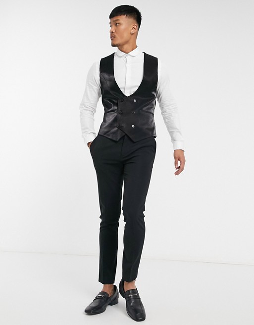 Twisted Tailor suit waistcoat in high shine black