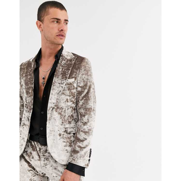 Twisted Tailor super skinny crushed velvet suit jacket in champagne