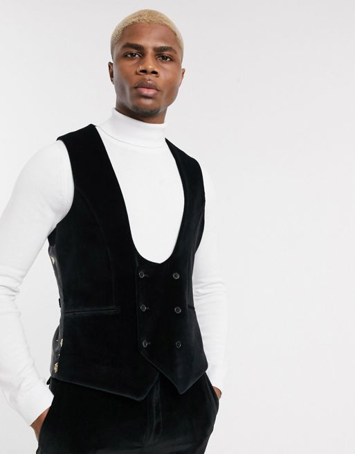 Twisted Tailor super skinny fit suit vest in black velvet