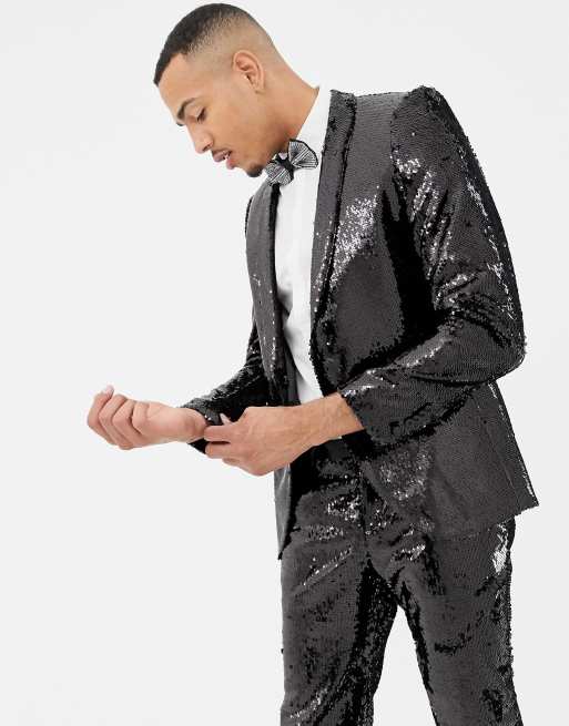 Black sequin suit jacket store