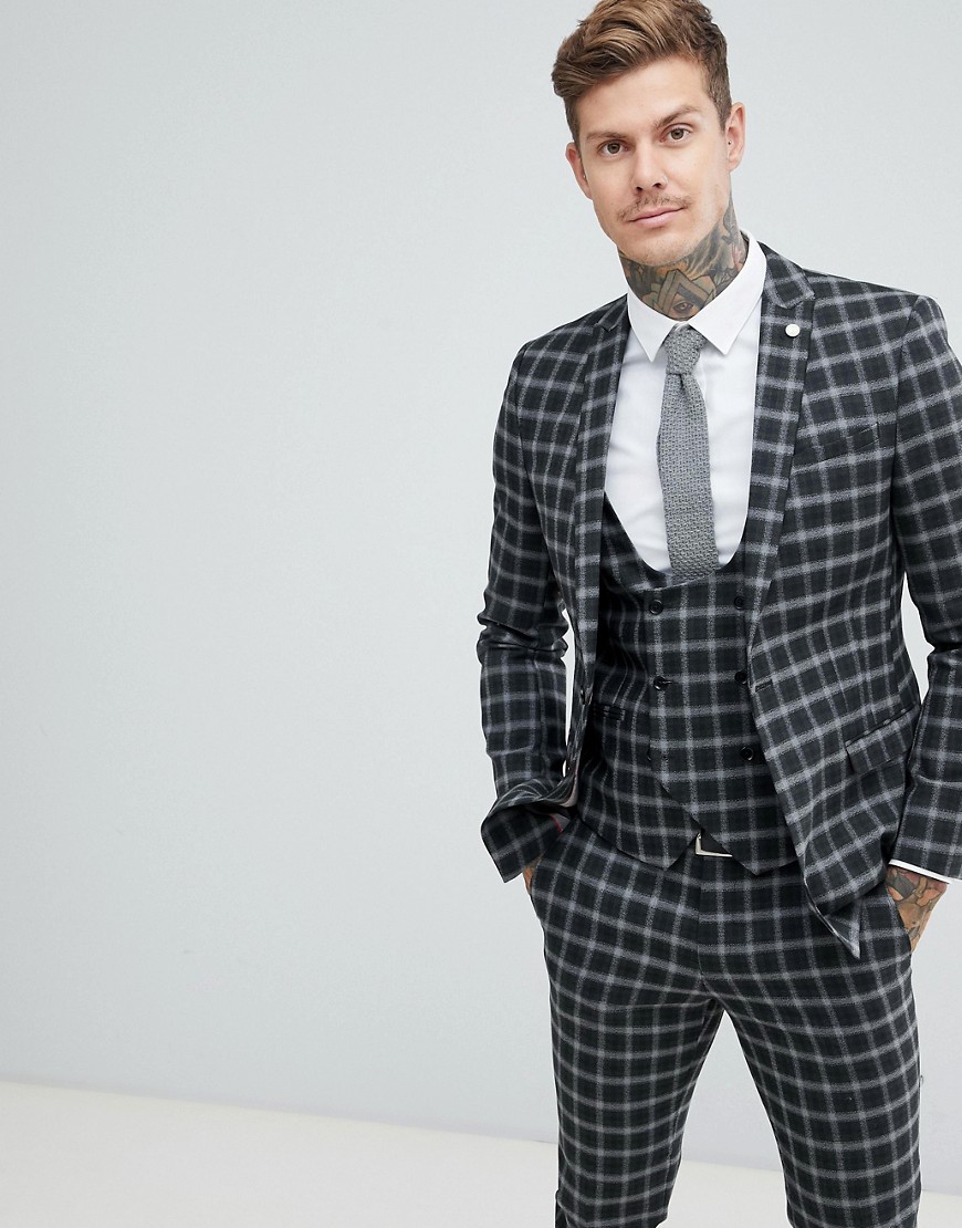 Twisted Tailor super skinny suit jacket in gray check