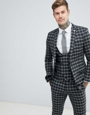 Twisted Tailor super skinny suit jacket in grey check | ASOS