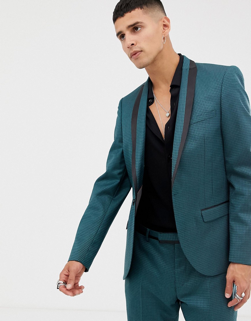 Twisted Tailor super skinny suit jacket in two tone geo-Green