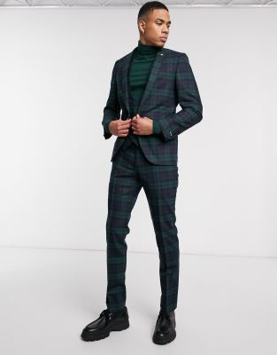 green and black plaid suit