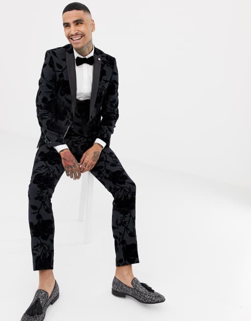 Twisted Tailor super skinny suit jacket with flocking