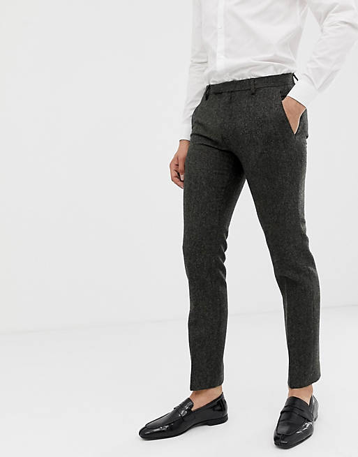 Twisted Tailor super skinny suit pant in charcoal donegal tweed