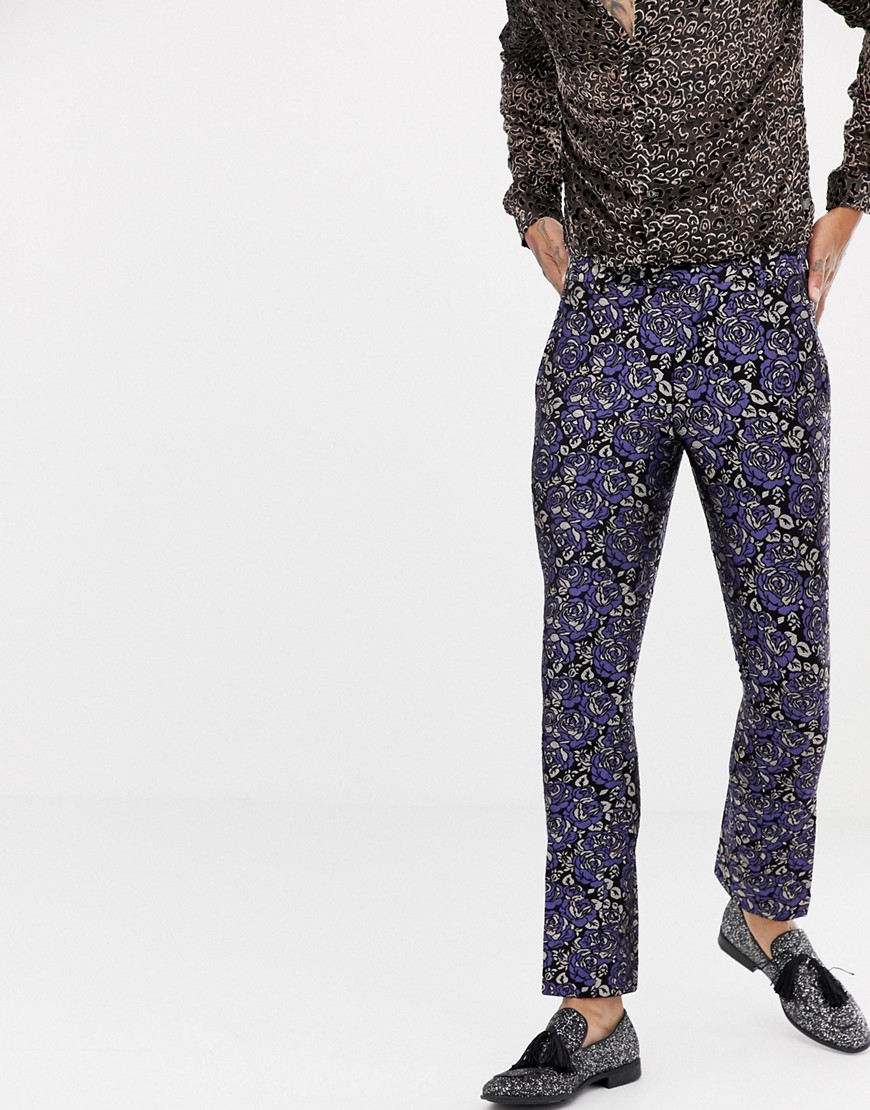 Twisted Tailor super skinny suit trouser in floral jacquard-Blue