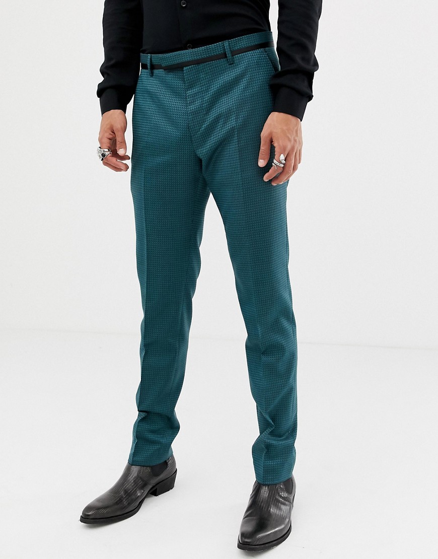 Twisted Tailor super skinny suit trouser in two tone geo-Green