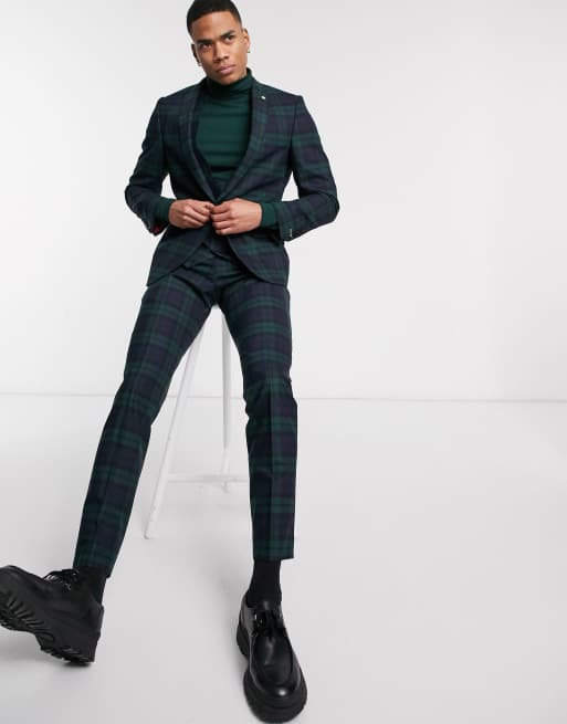 Twisted Tailor super skinny suit trousers in green tartan check ASOS