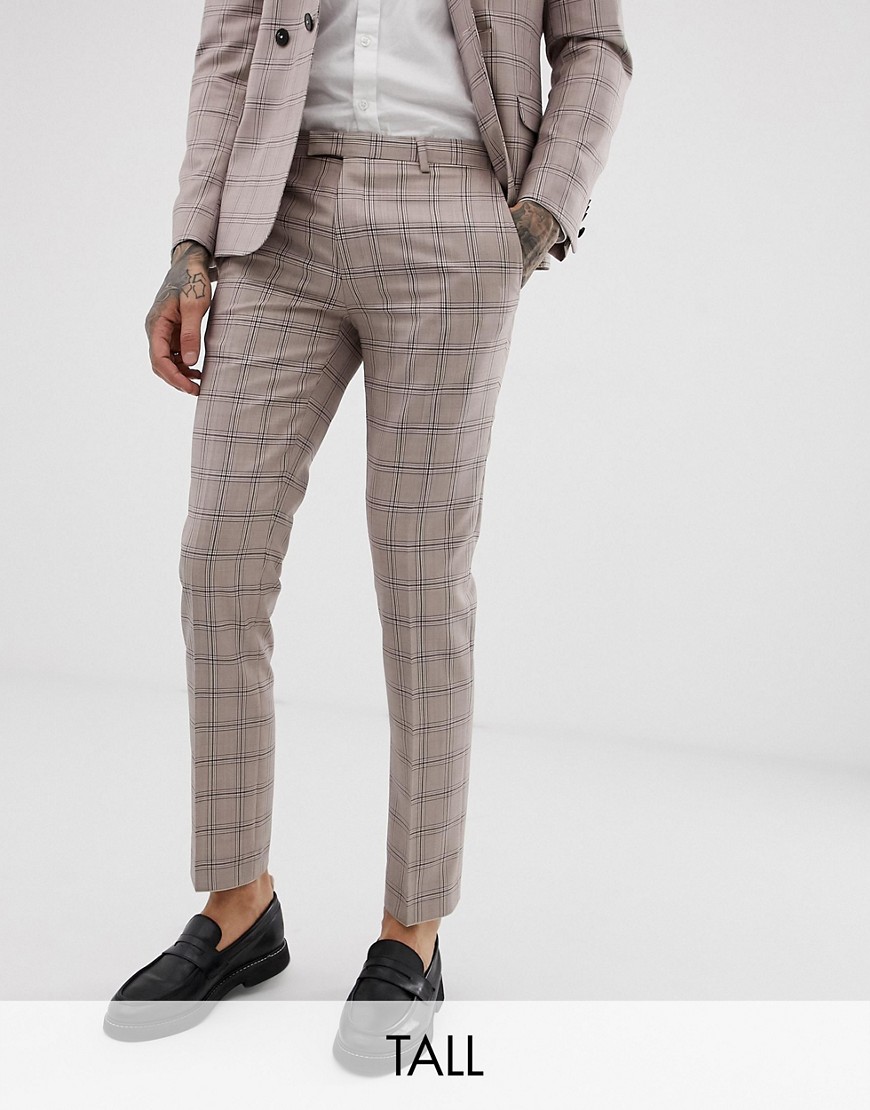 Twisted Tailor super skinny suit trousers in mini check-Beige